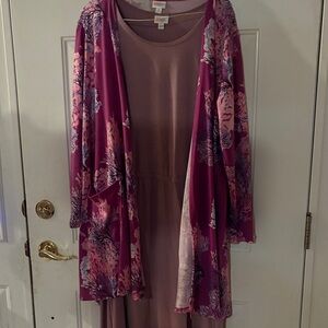 LuLaRoe Floral (Coral)  Kimono and Dress Set sz XL/ 2X